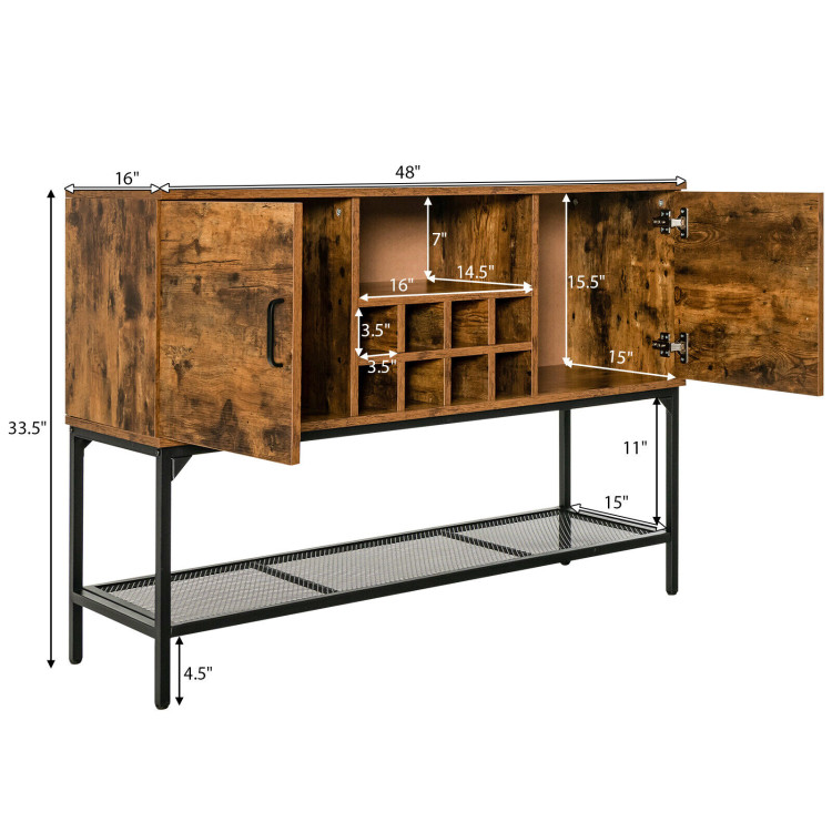 Industrial Kitchen Buffet Sideboard with Wine Rack and 2 Doors-Rustic BrownCostway Gallery View 4 of 11